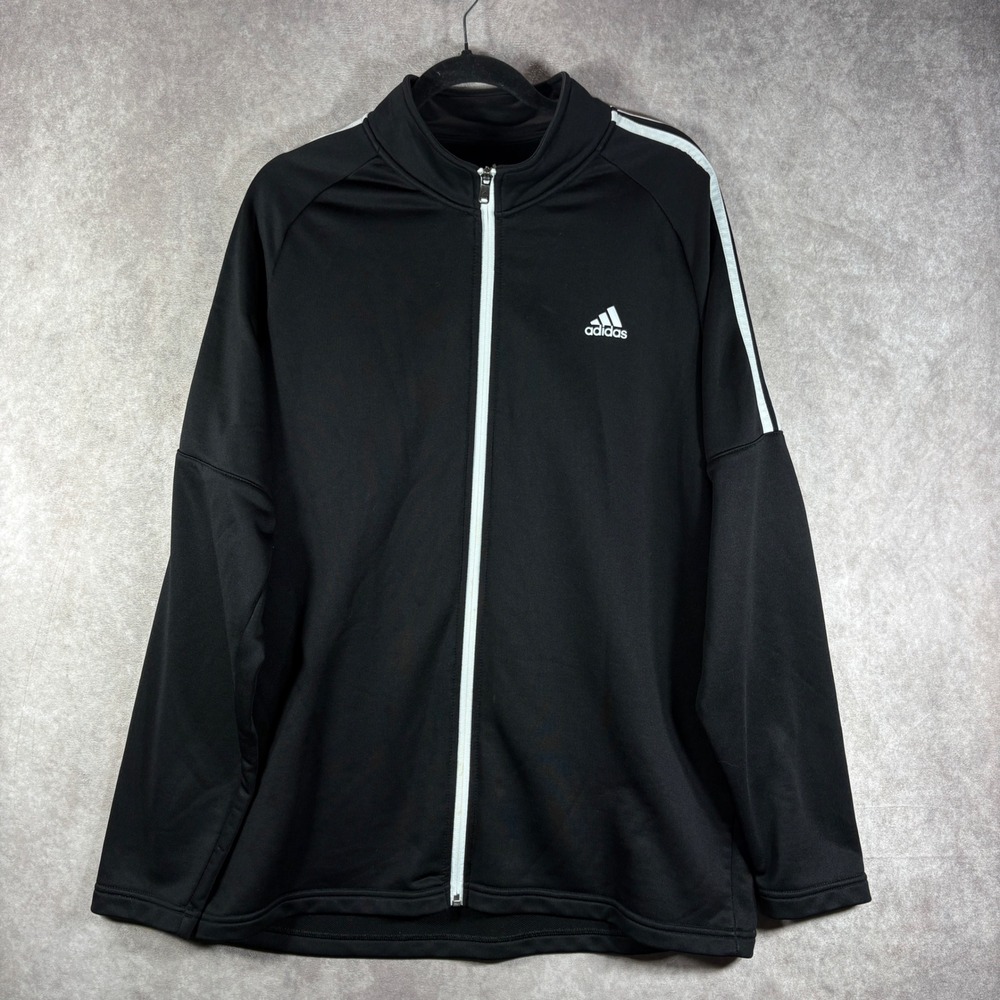 Adidas Track Jacket Mens Size XL Black Golf Full Zip 3-Stripes Sporty Activewear